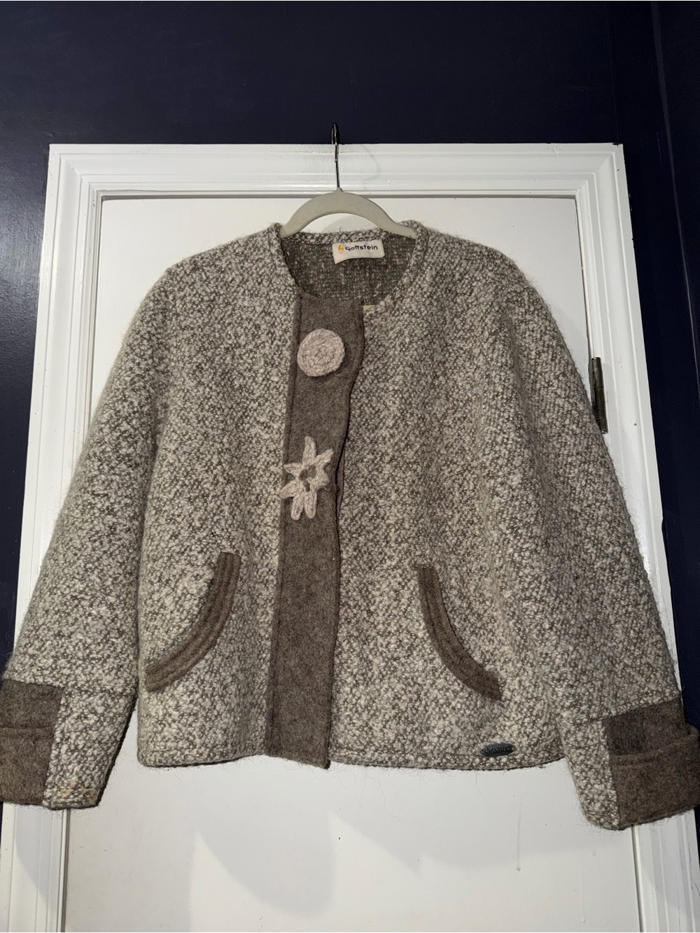 Women's Neutral Gray Austrian Wool Jacket with Contrast Trim by Gottstein
